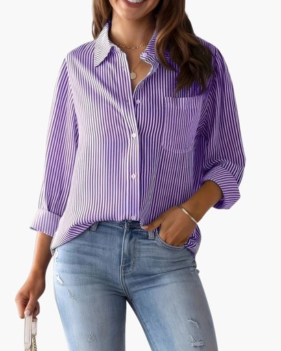 Chemise femme à rayures verticales et poche poitrine