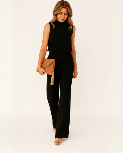 Ensemble femme pantalon large et haut élégant, vue de face