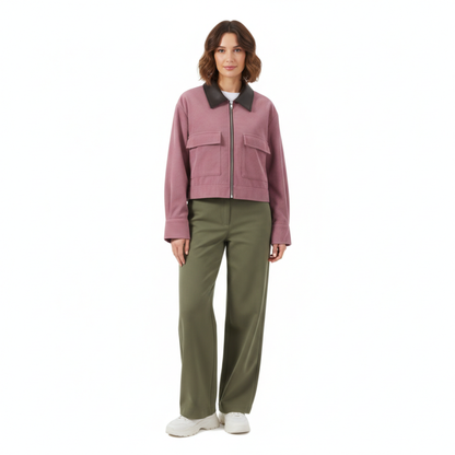 veste courte en velours côtelé rose pour femme, vue de trois quarts