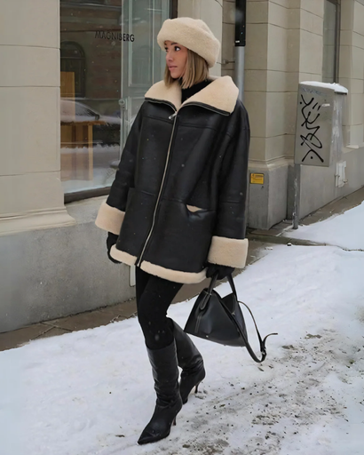 Veste d’Hiver Oversize Femme en Fourrure Douce | Style Biker Chic & Élégant