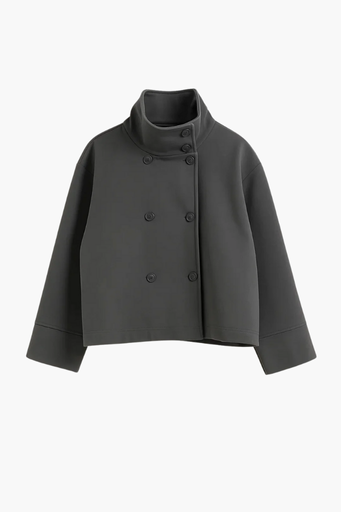 Veste Courte à Col Montant | Design Minimaliste et Boutonnage Croisé