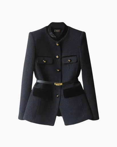 Veste femme structurée à boutons dorés et ceinture
