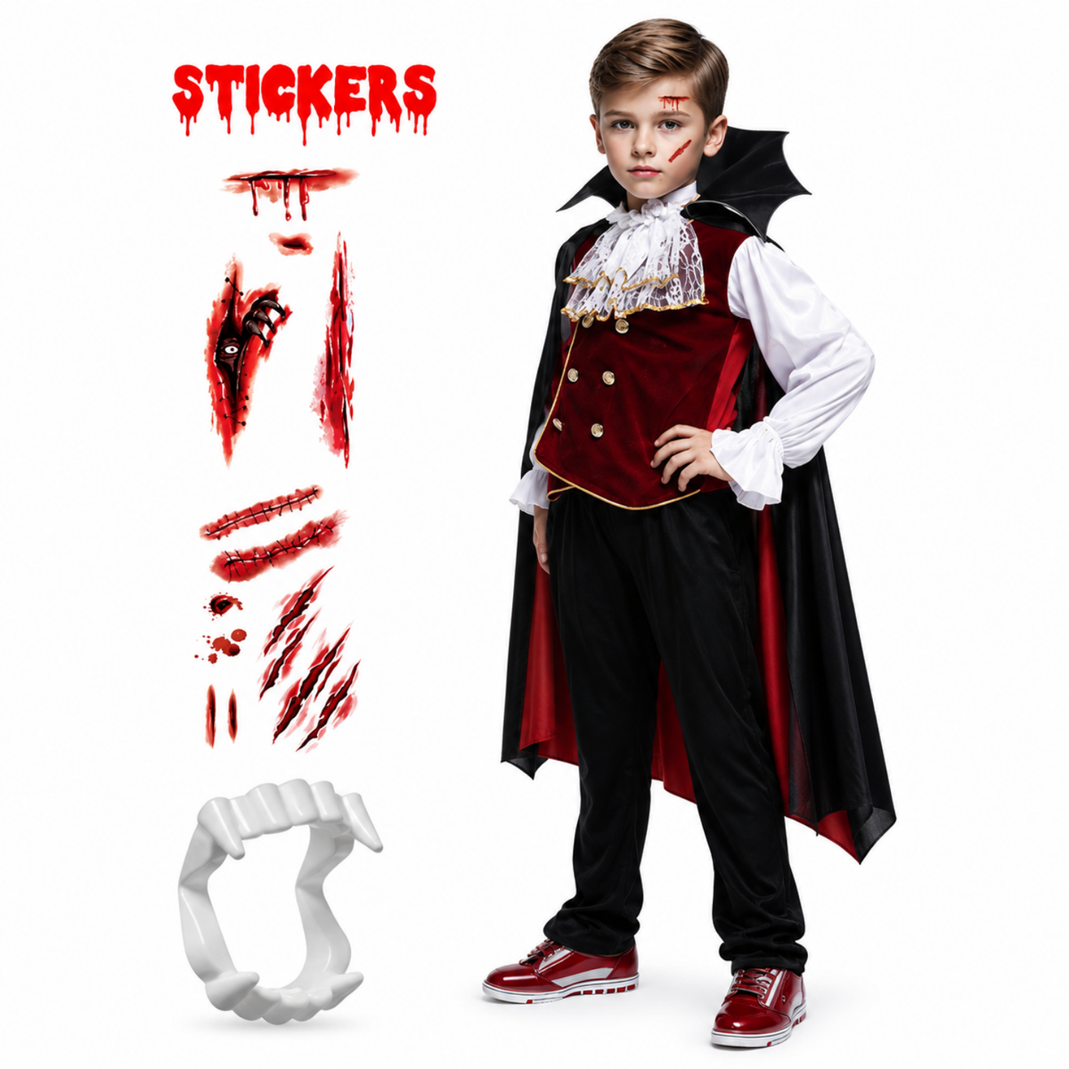 Ensemble déguisement vampire pour garçon, coloris noir, vue de face