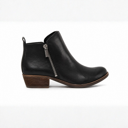 Bottines femme talon bloc tige aspect cuir, vue de face
