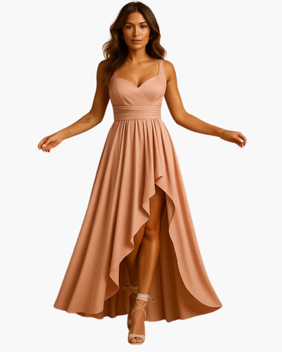 Robe longue femme à décolleté en V et ourlet asymétrique