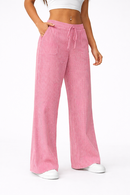 Pantalon femme rayé rose, vue de face