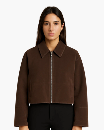 Veste Courte à Fermeture Zippée | Élégance Minimaliste et Coupe Droite