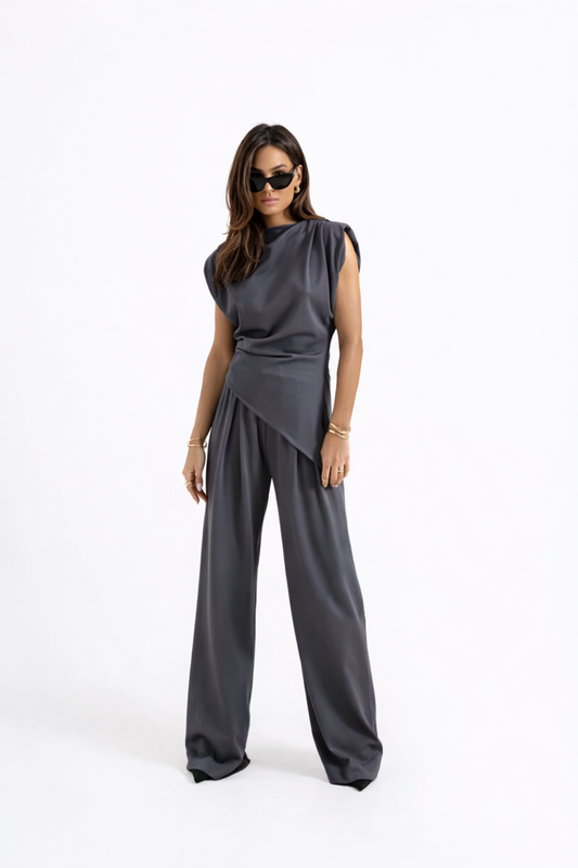 Ensemble drapé élégant pour femme | Pantalon large et haut sans manches