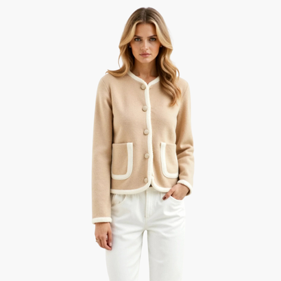 Cardigan Femme Élégant à Boutons et Finitions Contrastées