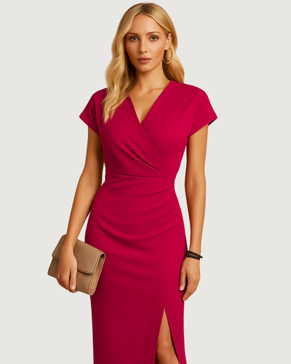 Robe midi col en V avec fente élégante