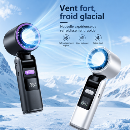 Ventilateur de Cou Pliable 2-en-1 – Poche de Glace, Portable & Mains Libres