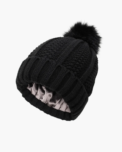 Bonnet Tricoté Doux avec Doublure Satinée et Pompon | Chaleur et Élégance