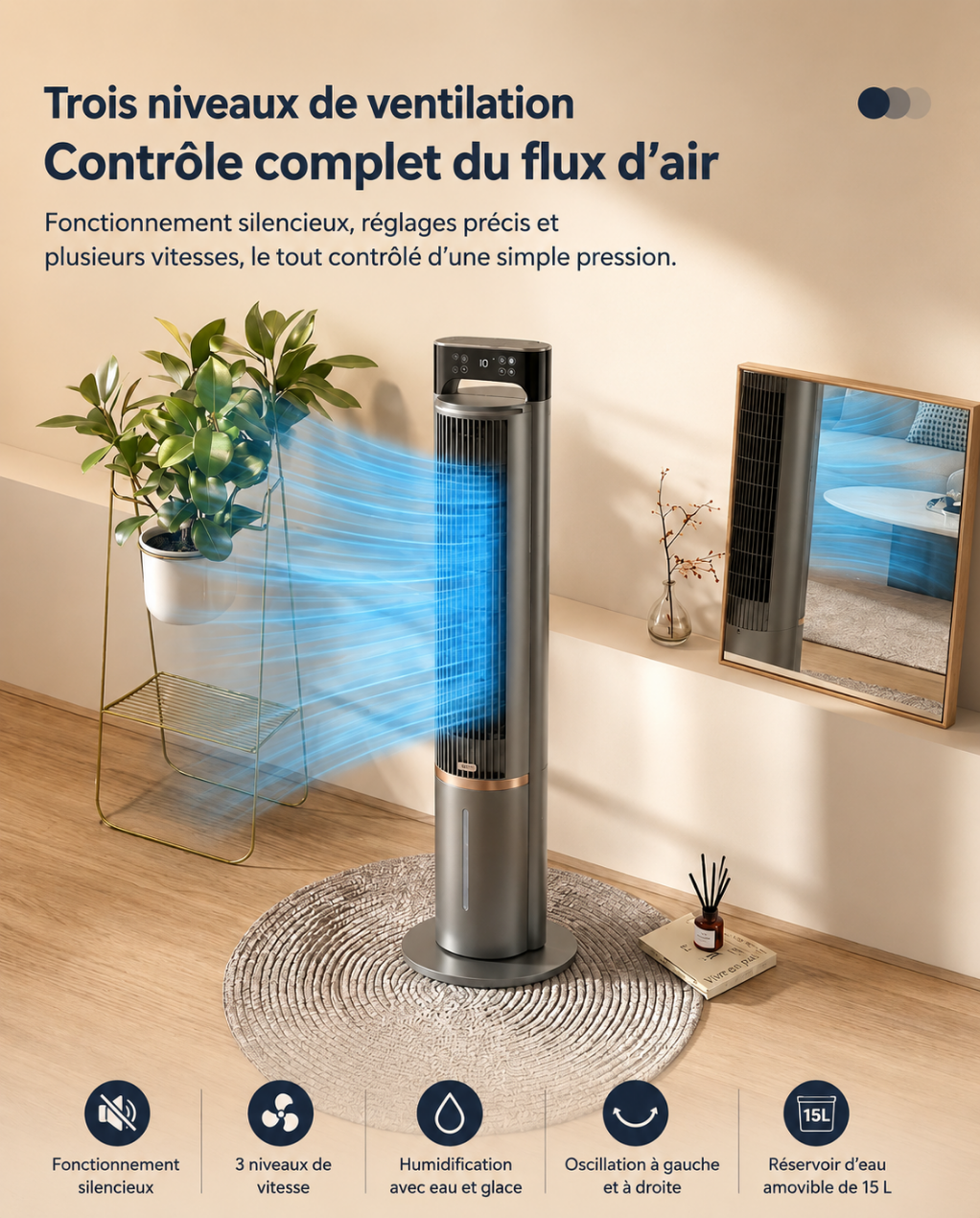 Ventilateur Colonne Portable 104 cm – Télécommande, Fonction Rafraîchissante &amp; Ultra-Silencieux