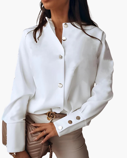 Top femme à boutons asymétriques et poignets larges