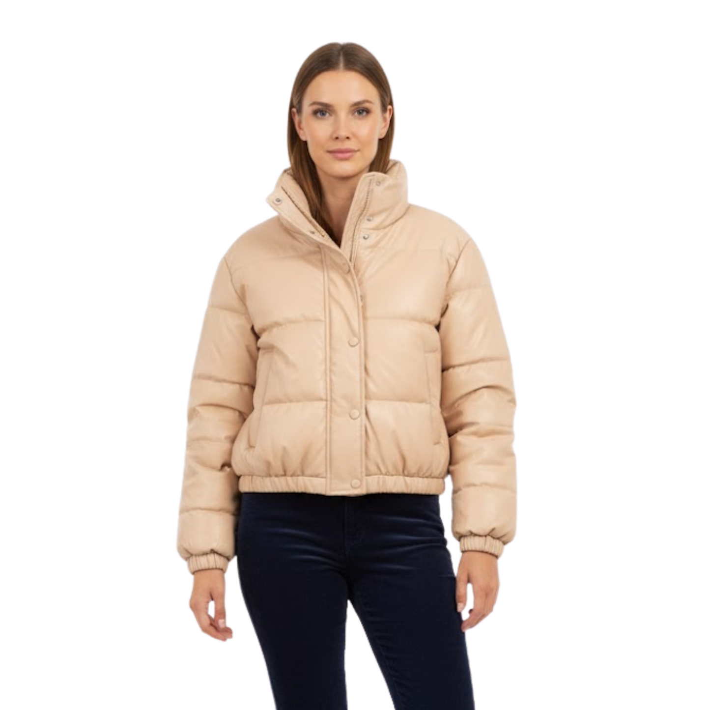veste d'hiver femme en similicuir, détail de la coupe