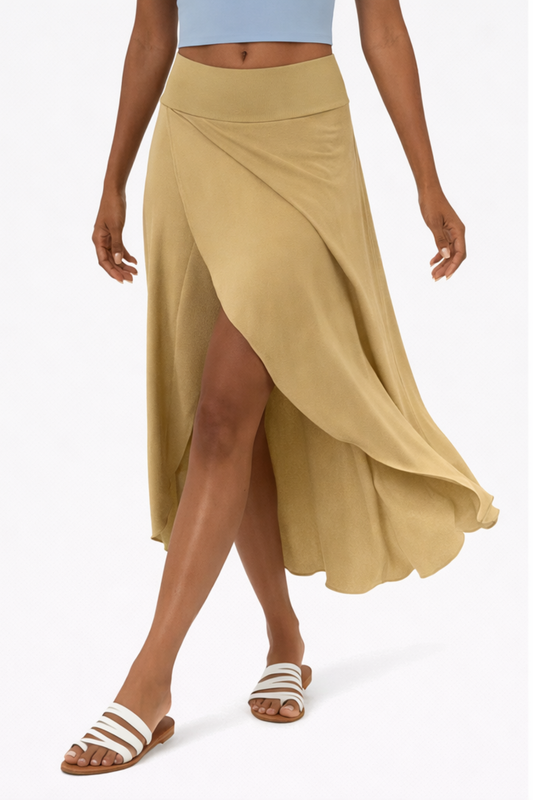 Jupe Maxi Femme Satin Taille Haute – Fente Latérale & Coupe Croisée | Soirée Élégante