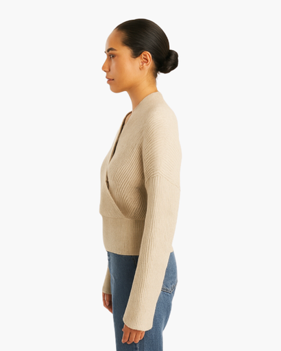 Pull Cache-Cœur Femme en Maille Côtelée – Tricot Élégant et Confortable