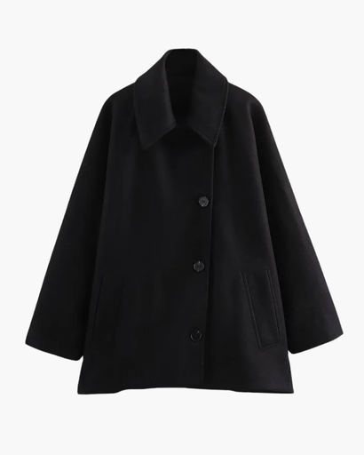Manteau Femme – Élégant en Laine Mélangée avec Col Revers et Manches Chauve-Souris