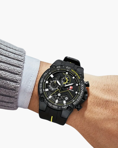 Montre Sport Homme – Design Chronographe Bleu & Bracelet Silicone Résistant