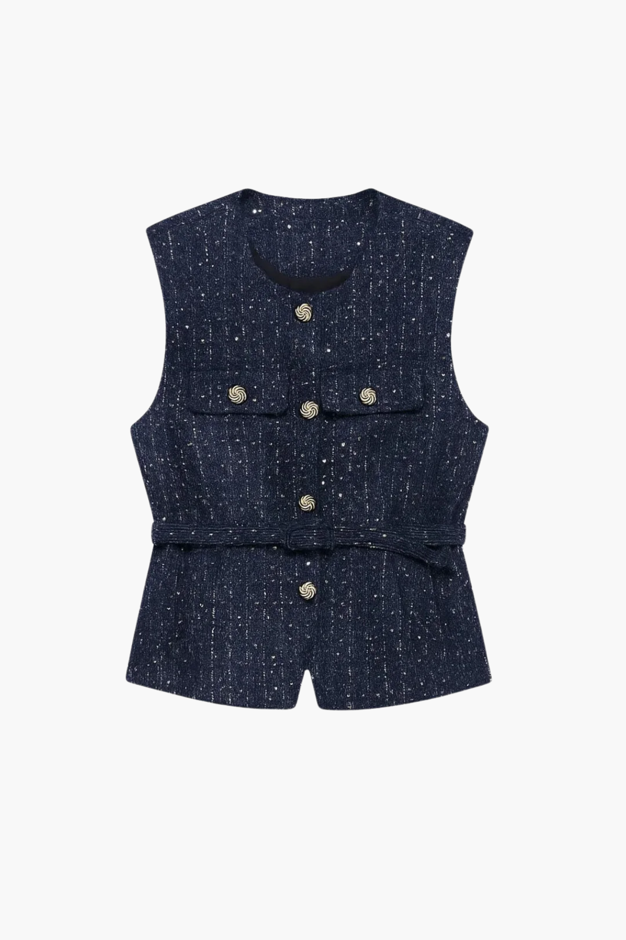 Gilet sans manches femme texturé avec ceinture