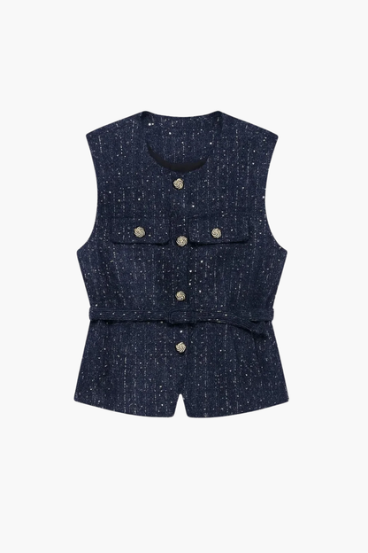 Gilet sans manches femme texturé avec ceinture