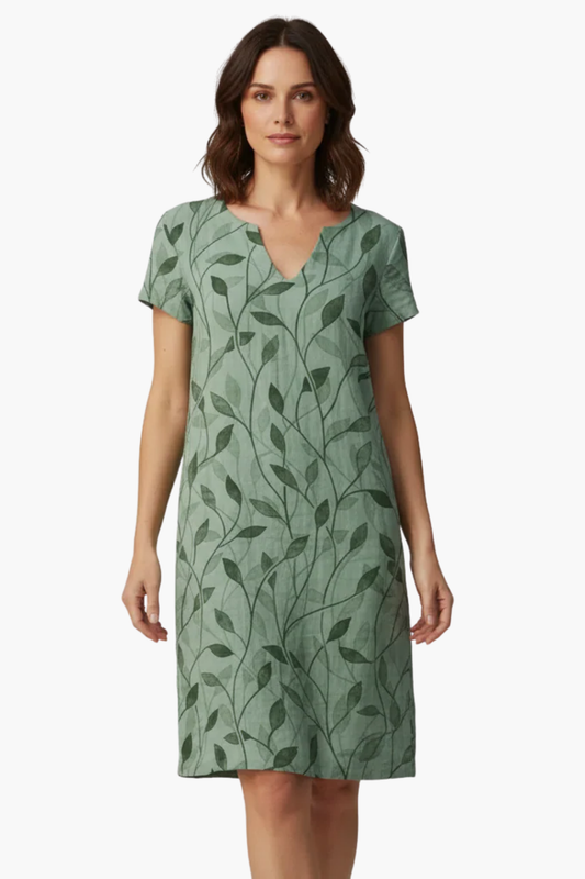 Robe Femme Col V Manches Courtes – Robe Droite Imprimée Style Décontracté