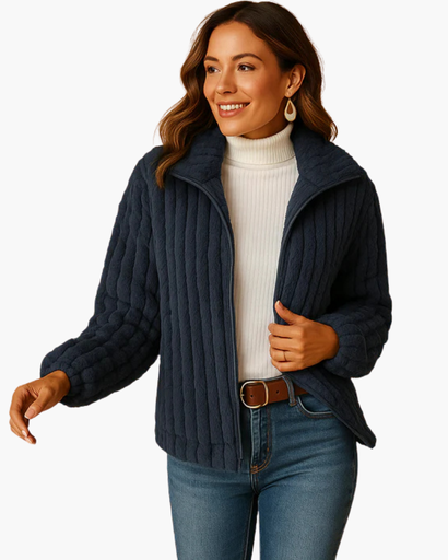 Veste Femme Zippée à Col Montant et Finition Texturée