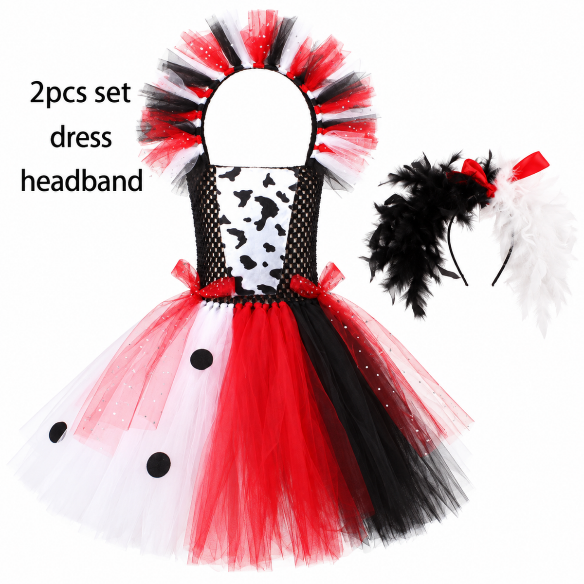 Costume de vilaine à pois dalmatien, vue à plat de face