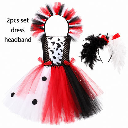 Costume de vilaine à pois dalmatien, vue à plat de face