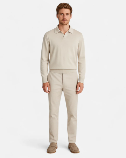 Pull homme à col polo et manches longues