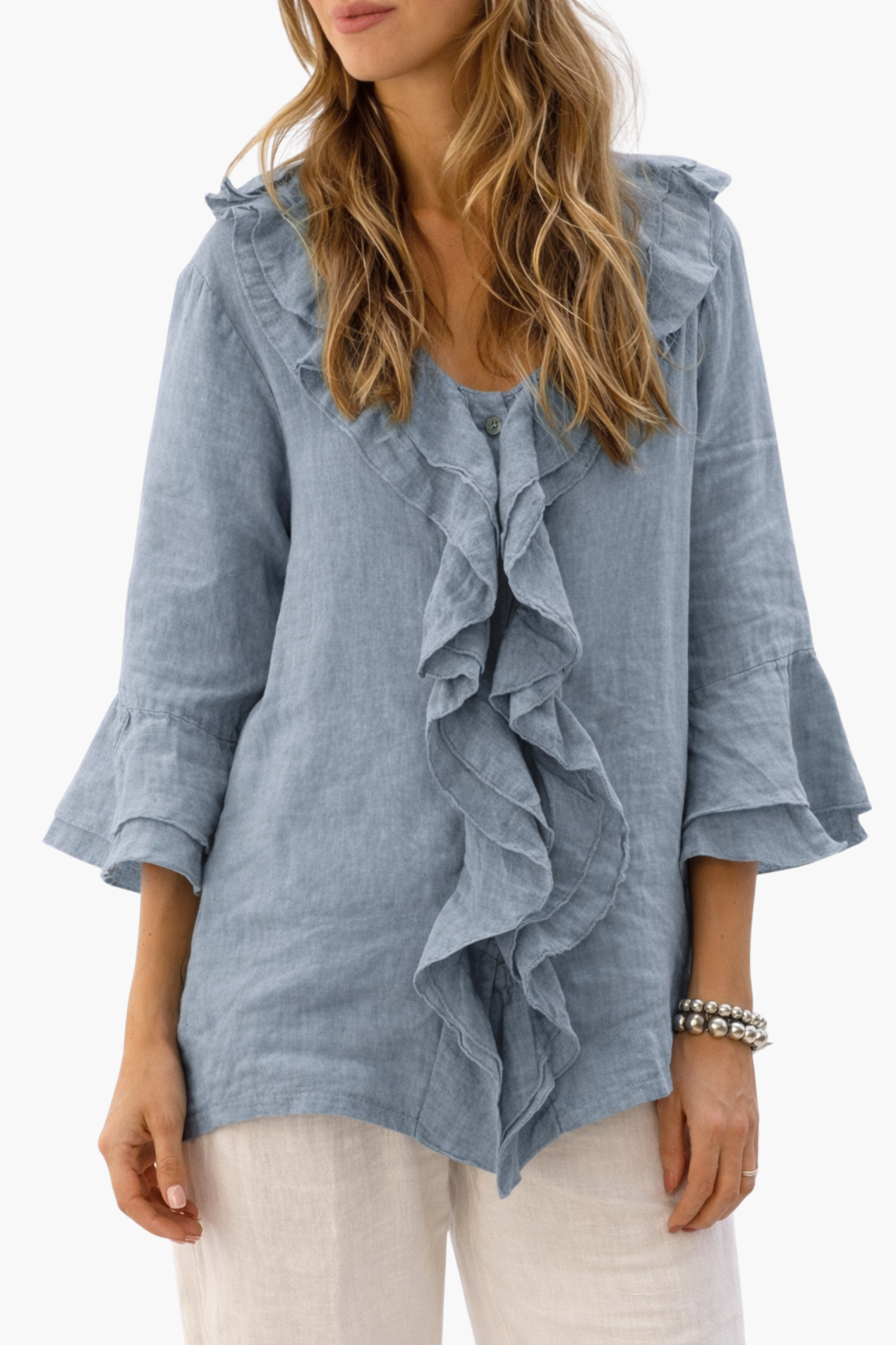 Blouse Femme à Volants – Haut Fluide Élégant à Manches 3/4