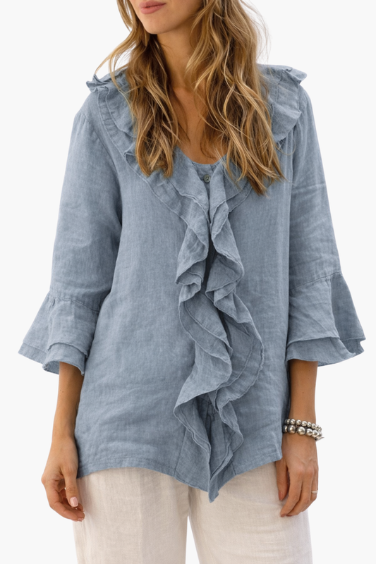 Blouse Femme à Volants – Haut Fluide Élégant à Manches 3/4