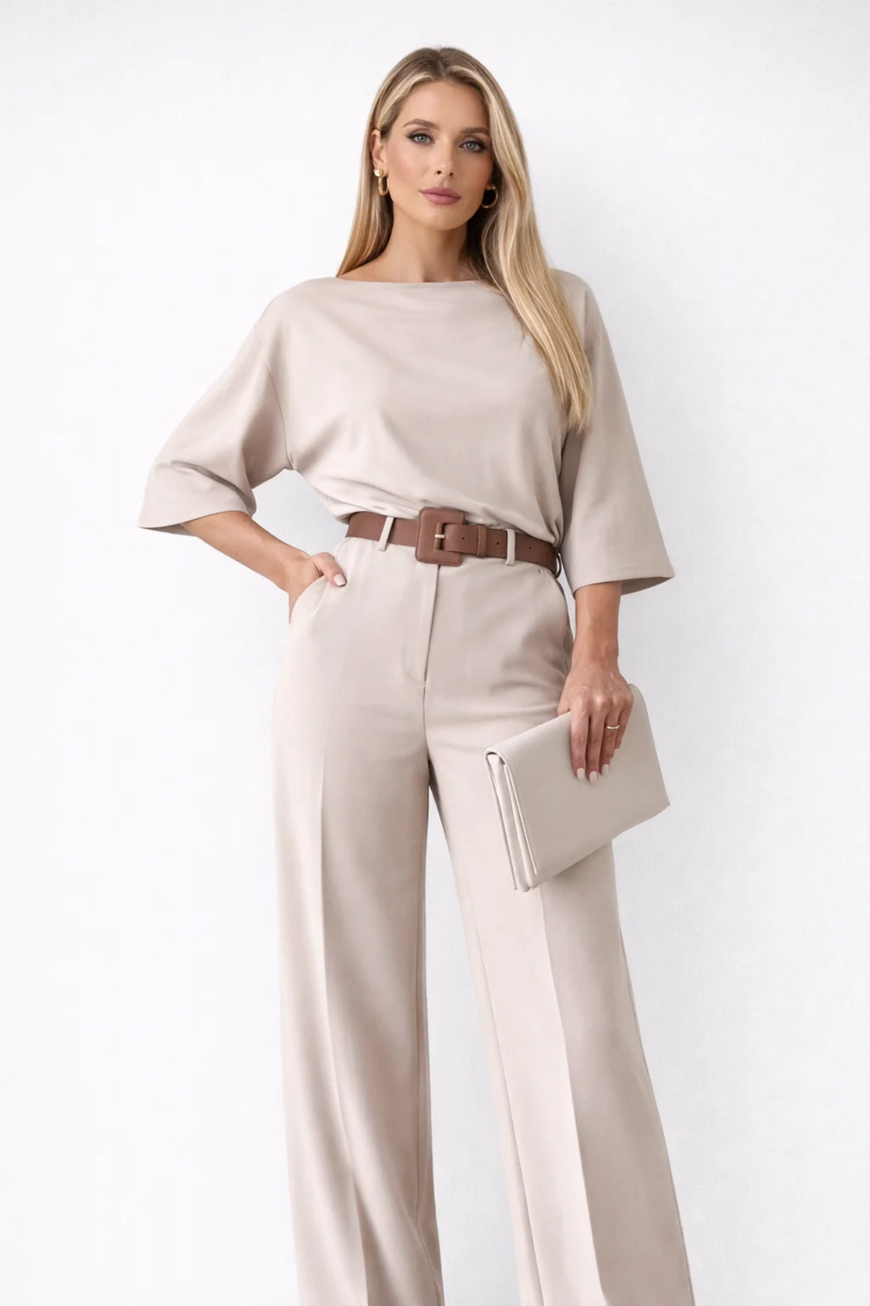 Ensemble Femme Élégant 2 Pièces – Top Fluide et Pantalon Taille Haute