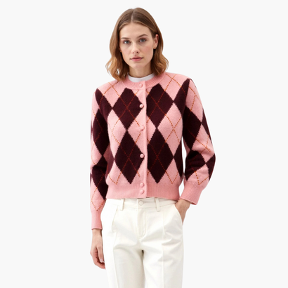 Cardigan Femme – Motif Losanges Rétro Chic