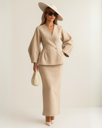 Ensemble Femme – Veste Élégante & Jupe Longue – Style Minimaliste
