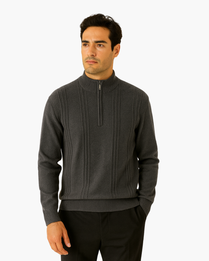Pull homme Ribbed Half Zip avec effet cachemire et tissu doux