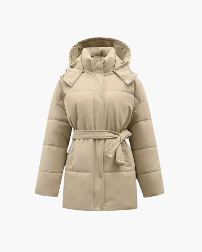 Manteau matelassé femme avec capuche et ceinture