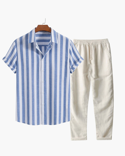 Ensemble Chemise à Rayures et Pantalon Léger - Look Estival Élégant