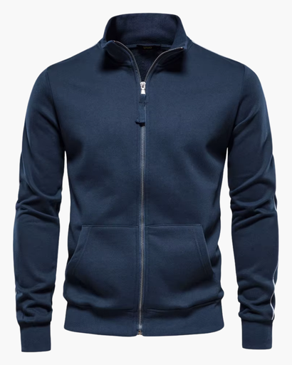 Veste Homme Zippée en 100% Coton avec Col Montant – Casual Chic et Confortable