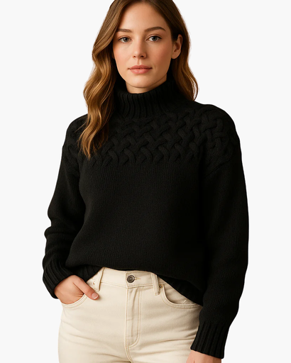 Pull long en maille torsadée avec col pour femme