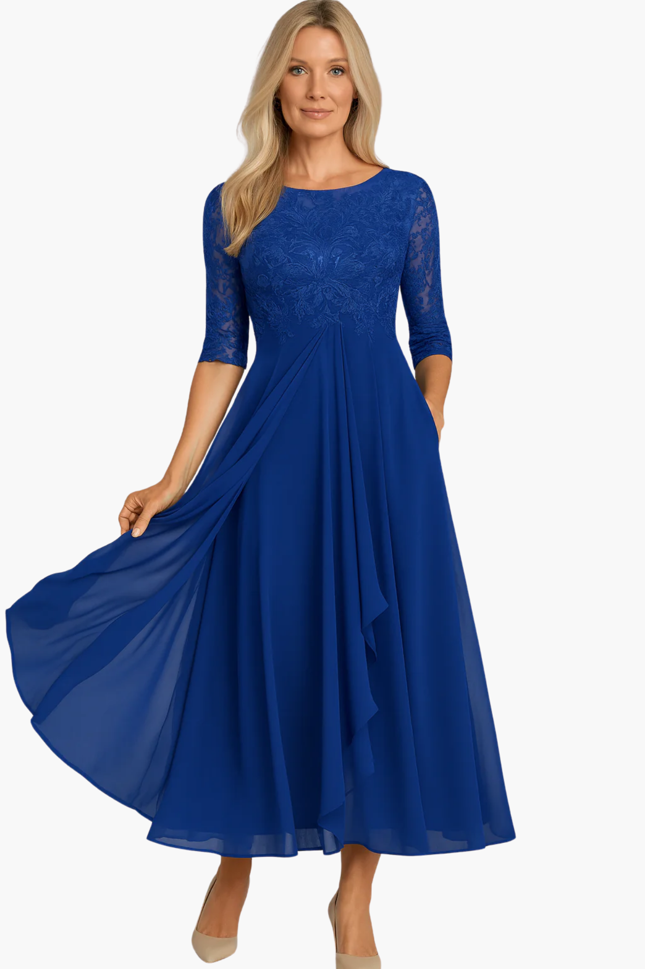 Robe Midi Élégante Femme Dentelle – Robe Fluide Chic Pour Occasion