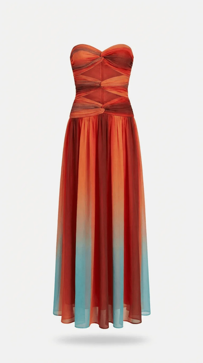 Robe Longue Femme Dégradé Multicolore à Découpes Élégantes