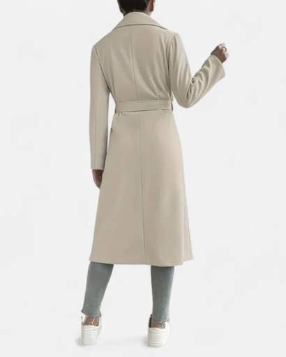 Trench Long Femme – Manteau Élégant avec Col Revers et Poches Latérales
