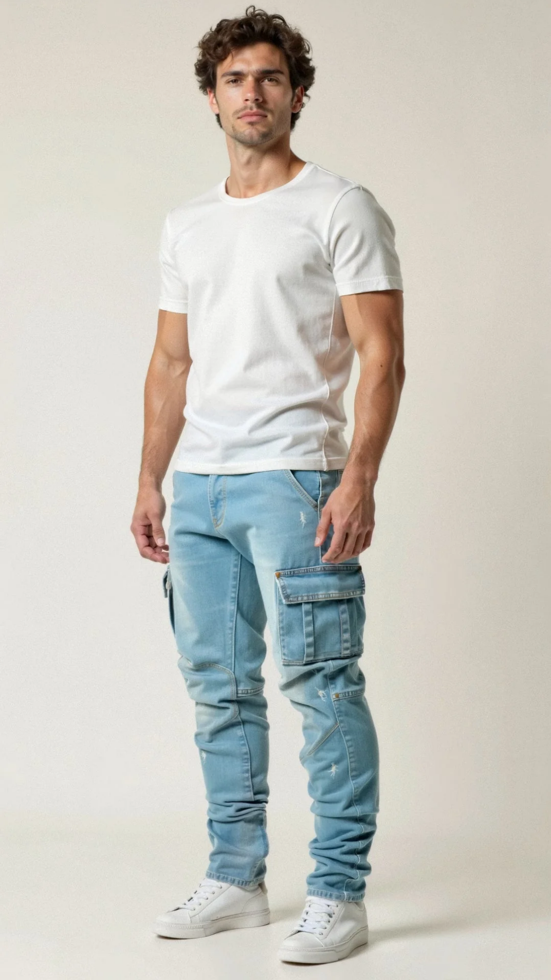 Jean Cargo Homme Stretch – Pantalon Denim Slim Fit Avec Poches
