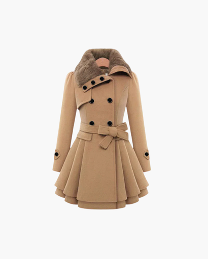 Manteau Femme Évasé à Double Boutonnage avec Ceinture