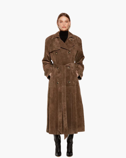 Trench long à double boutonnage pour femme