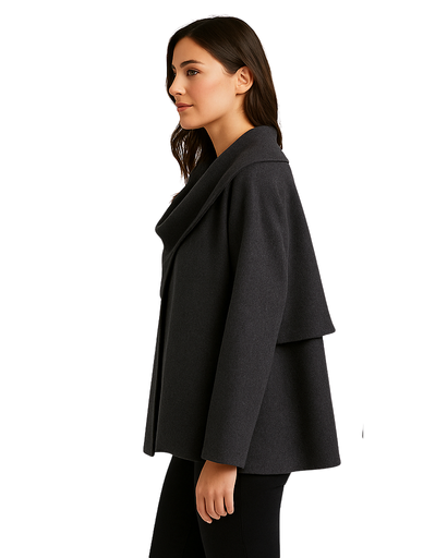 Manteau Femme Asymétrique Hiver – Col Large Élégant & Style Chic