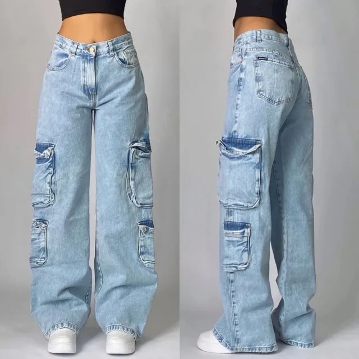Jean cargo baggy femme taille haute