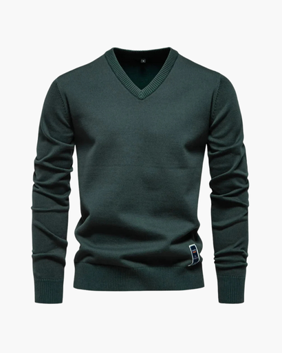 Pull homme à col en V et finitions côtelées