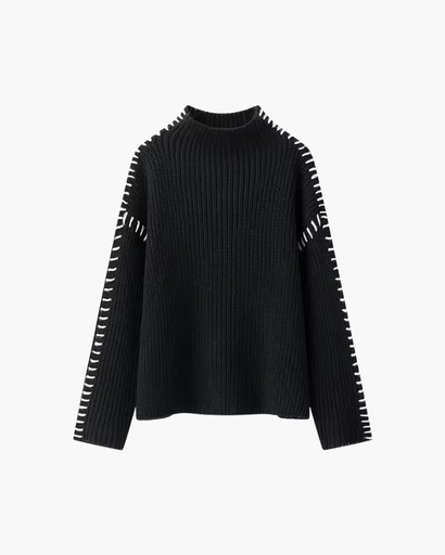Pull femme à col montant avec détails contrastés